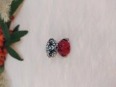 Gümüş Fare Figürlü Yüzük Kırmızı Kristalli Ayarlanabilir Çocuk Yüzük - 1