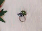 Gümüş Renk Fare Figürlü Yüzük Yeşil Kristalli Ayarlanabilir Çocuk Yüzük - 2