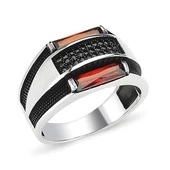 2 Sıra Baget Kırmızı Taşlı Gümüş Erkek Yüzük thumbnail 1