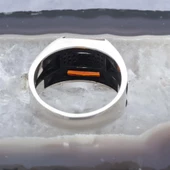 2 Sıra Baget Kırmızı Taşlı Gümüş Erkek Yüzük thumbnail 9