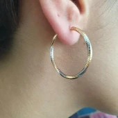 Beyaz Ve Sarı Karışımlı Halka Küpe - 3