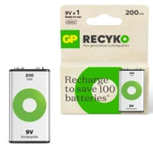 GP RECYKO 20R8HR21 Şarjlı Pil 9V 200 Mah Ni-Mh - 1