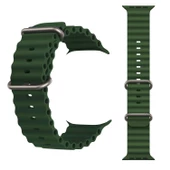 YENİ NESİL APPLE UYUMLU AKILLI SAAT KORDONU SİLİKON 42/49MM KOYU YEŞİL - 1