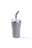 HENG GRİ 2 KAPAKLI ÇİFT KATMANLI PİPETLİ TERMOS BARDAK 410ML - 1