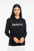 Kadın Kapşonlu Rahat Kalıp İnce Wıllamsburg Brooklyn Baskılı Swetashırt spr24swk123 - 1
