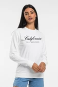 Süperlife Kadın Bisiklet Yaka Regular Kalıp İnce Californıa  Baskılı Sweatshırt SPR24SWK125 - 4