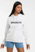 Kadın Kapşonlu Rahat Kalıp İnce Wıllamsburg Brooklyn Baskılı Swetashırt spr24swk123 - 5
