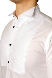 İlhan Işık Erkek Pileli Ata Yaka Saten Slim Fit Smokin Gömleği - 4