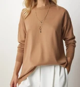 Happiness İstanbul Kadın Bisküvi Bisiklet Yaka Basic Kazak BV00077 Standart thumbnail 1