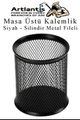 Silindir Masa Üstü Kalemlik 1 Adet Metal Fileli Renkli Perforeli Yuvarlak Kalemlik Ofis Büro Okul - 8