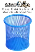 Silindir Masa Üstü Kalemlik 1 Adet Metal Fileli Renkli Perforeli Yuvarlak Kalemlik Ofis Büro Okul - 5