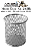 Silindir Masa Üstü Kalemlik 1 Adet Metal Fileli Renkli Perforeli Yuvarlak Kalemlik Ofis Büro Okul - 3