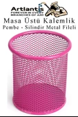 Silindir Masa Üstü Kalemlik 1 Adet Metal Fileli Renkli Perforeli Yuvarlak Kalemlik Ofis Büro Okul - 7