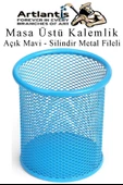 Silindir Masa Üstü Kalemlik 1 Adet Metal Fileli Renkli Perforeli Yuvarlak Kalemlik Ofis Büro Okul - 1