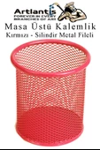 Silindir Masa Üstü Kalemlik 1 Adet Metal Fileli Renkli Perforeli Yuvarlak Kalemlik Ofis Büro Okul - 4
