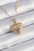 316L Çelik Gold Renk Zirkon Taşlı Kalp Model Vintage Kadın Kolye - TJ-BKO9325 - 1