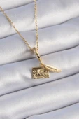 316L Çelik Gold Renk Kalp Detay Mektup Figür Charm Model Kadın Kolye - TJ-BKO9314 - 1