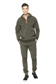 Erkek Paraşüt Kumaş Yarım Fermuarlı Kapüşonlu Kolları Çıtçıtlı Kanguru Cepli İnce Baharlık Sweatshirt - 12