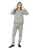 Erkek Paraşüt Kumaş Yarım Fermuarlı Kapüşonlu Kolları Çıtçıtlı Kanguru Cepli İnce Baharlık Sweatshirt - 6