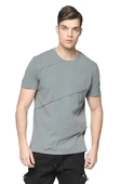 Erkek Bisiklet Yaka Yıkamalı Önü Parçalı Pamuklu Kısa Kollu T-shirt - 12