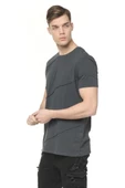 Erkek Bisiklet Yaka Yıkamalı Önü Parçalı Pamuklu Kısa Kollu T-shirt - 8