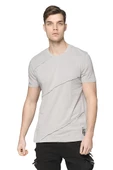 Erkek Bisiklet Yaka Yıkamalı Önü Parçalı Pamuklu Kısa Kollu T-shirt - 2
