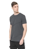 Erkek Bisiklet Yaka Yıkamalı Önü Parçalı Pamuklu Kısa Kollu T-shirt - 7