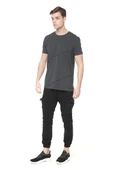 Erkek Bisiklet Yaka Yıkamalı Önü Parçalı Pamuklu Kısa Kollu T-shirt - 11