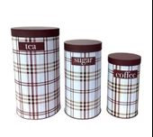Ekose ve Yaprak Desenli Metal Ekmeklik Ve 3'lü Kavanoz Set - 5