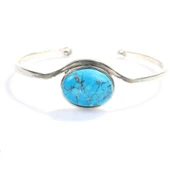 925 Ayar Gümüş Oval Taş Yuvalı Firuze Taşlı Bilezik thumbnail 4