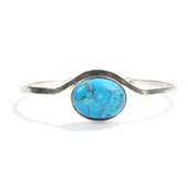 925 Ayar Gümüş Oval Taş Yuvalı Firuze Taşlı Bilezik thumbnail 3