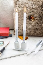 2li Modern Beyaz Mumluk & 4lü Gümüş Mum - 1