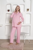 Kalpli Hamile Önden Düğmeli Uzun Kol Mevsimlik Bel Ayarlı %100 Pamuk Pijama Takımı-Geniş Kalıp - 8