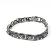 925 Ayar Gümüş Desenli Bileklik, Siyah thumbnail 6