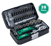 Elta 1/4'' Altıköşe Cırcırlı Lokma Anahtar ve Bits Uç Seti 38 Parça - 1