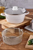 Bonera Emaye Cam Kapaklı Beyaz Kızartma Tenceresi 22cm - 1
