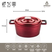 Amboss 7 Parça Copper Döküm Tencere Seti (Kırmızı) - 4
