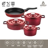 Amboss 7 Parça Copper Döküm Tencere Seti (Kırmızı) - 2