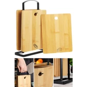 Piev Wenken Metal Standlı 4 Parça Bambu Et Balık Peynir Ekmek Kesme Tahtası - 7