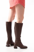 Kahverengi Topuklu Fermuarlı Günlük Kadın Çizme thumbnail 2