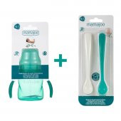 Mamajoo Kulplu Eğitici Bardak 160 ml & İkili Beslenme Kaşığı/Yeşil - 1