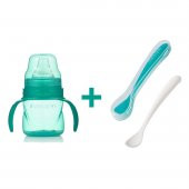 Mamajoo Kulplu Eğitici Bardak 160 ml & İkili Beslenme Kaşığı/Yeşil - 2