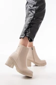 Bej Fermuarlı Kalın Topuklu Günlük Kadın Bot thumbnail 1
