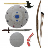 Toz Koparan 6'lı Ahşap Oyuncak Seti Kalkan + Ok Yay + Kılıç + Balta + Tabanca + Hedef - 1