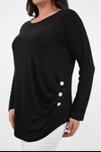 Kadın Büyük Beden Uzun Kollu Düğme Detaylı Bluz 1863-25 - 7