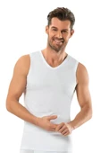 Jiber Erkek V Yaka Sıfır Kol Atlet 6'lı Paket - 123   Beyaz L thumbnail 3