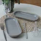 Keramika Mat Gri Noyan Kayık Tabak 26 Cm 2 Adet 995 - 1