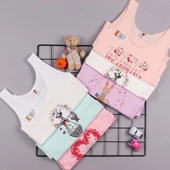 İlke Kız Çocuk Likralı Baskılı Geniş Askılı Atlet 349 - 6 Adet  Karışık Renk 8 No:10-11 Yaş thumbnail 2