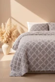 Rivaİstanbul Ferly Püsküllü Gri Çift Kişilik Jakarlı Deluxe Uyku Seti 3 Parça Yatak Örtüsü Seti thumbnail 1