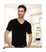 Tutku Elit Erkek V Yaka Likralı Kısa Kol Fanila Atlet 1303 - 3 Adet  Siyah 2XL thumbnail 3